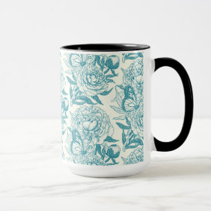 pioenen en vlinders blokdruk, lagune blauw mok