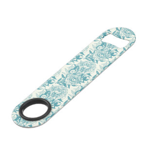 pioenen en vlinders blokdruk, lagune blauw speed flessenopener
