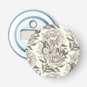 Pioenen en vlinders blokkeren print, aantal aan ui button flesopener