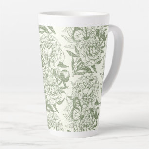 Pioenen en vlinders blokkeren print, salie en groe latte mok