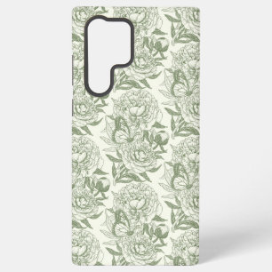 Pioenen en vlinders blokkeren print, salie en groe samsung galaxy hoesje