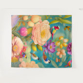 Pioenen en Vogels in pastelkleuren Wandkleed (Voorkant (horizontaal))