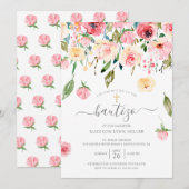 Pioenen Floral Spaanse doop Kaart (Voorkant / Achterkant)