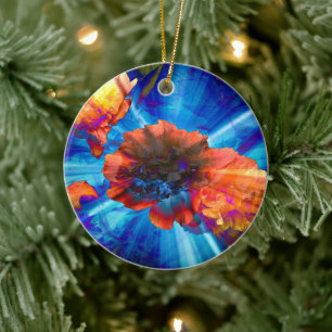 Pioenen in blauw licht keramisch ornament