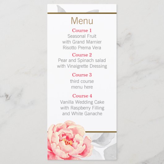  Pioenen Modern Floral huwelijksmenu Menu (Voorkant)