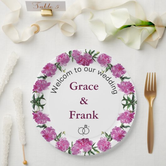 Pioenen. Papieren Bordje (Huwelijk)