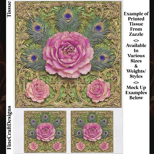 Pioenen & Peacock Veren Panel EH7 Decoupage Tissuepapier