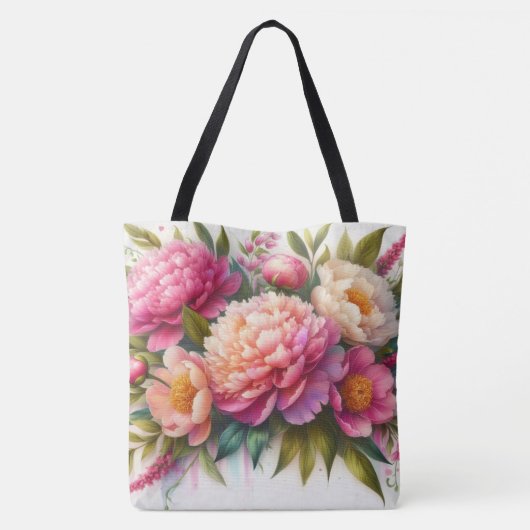 pioenen roze bloem grote Canvas tas (Achterkant)