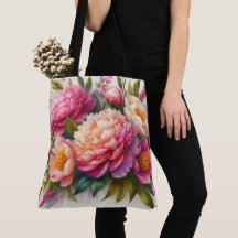pioenen roze bloem grote Canvas tas