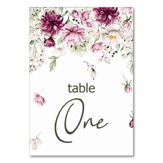 Pioenen Roze Bourgondië Bloemen Bruiloft Tafel Num Kaart (Voorkant)