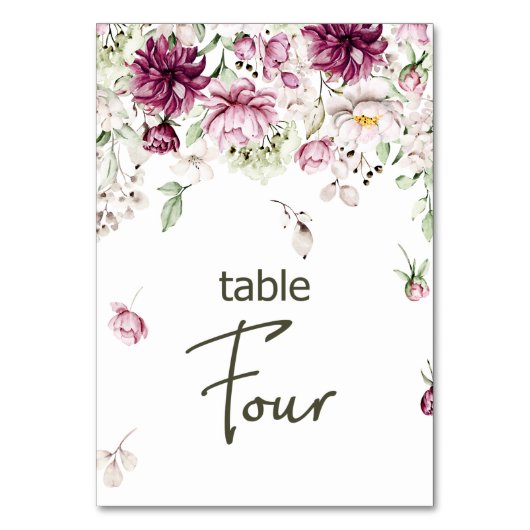 Pioenen Roze Bourgondië Bloemen Bruiloft Tafel Num Kaart (Voorkant)