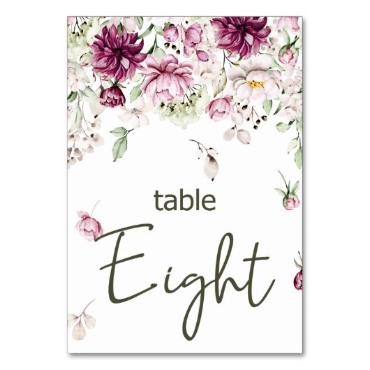 Pioenen Roze Bourgondië Bloemen Bruiloft Tafel Num Kaart (Voorkant)