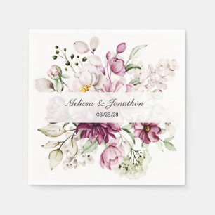 Pioenen Roze Bourgondië Floral Romantisch Bruiloft Servet