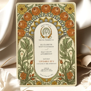 Pioenen & Rozen Art Nouveau bruiloft Kaart