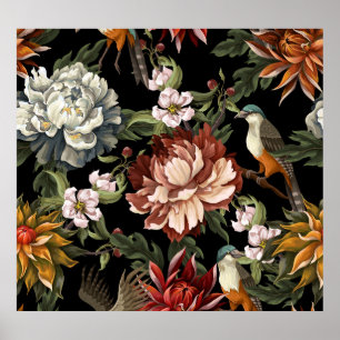   Pioenen, Rozen, Vogels. Poster