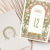 Pioenen Tafelnummers  Art Nouveau bruiloft