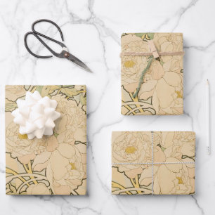 Pioenen van Alphonse Mucha, Art Nouveau Inpakpapier Vel