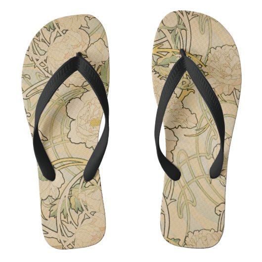 Pioenen van Alphonse Mucha,  Art Nouveau Teenslippers (Voetbed)