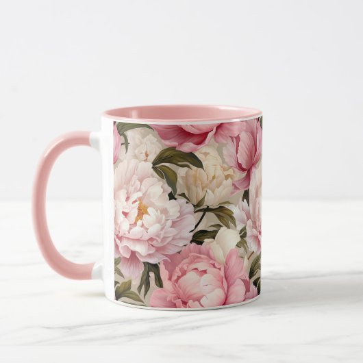 Pioenenbloemen Wit Roze Bloemen Ontwerper Mok (Links)