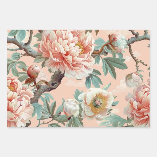 pioenenpastel bloemencadeau inpakpapier vel (Voorkant 3)