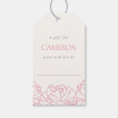 Pioenentuin | Roze bloemenschouw Douche Cadeaulabel (Voorkant)