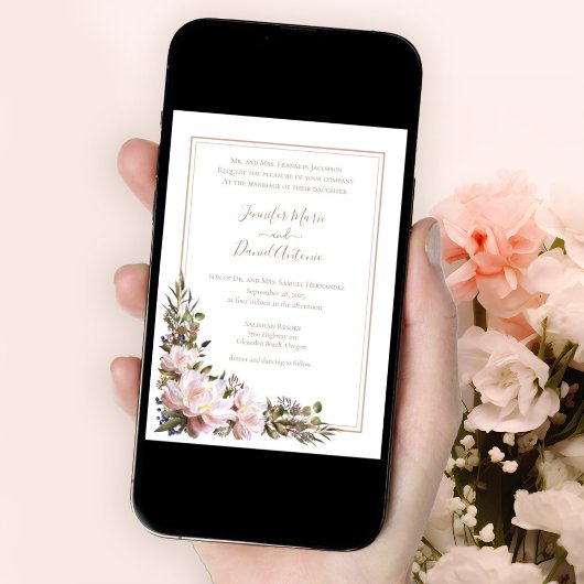 Pioenentuin rustieke perzik witte bruiloft kaart