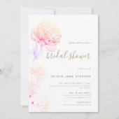 Pioenroos Goud Elegante Bloemenschets Bruidsdouche Kaart (Voorkant)