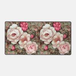  pioenroos roze & groen  bloempatroon bureaumat