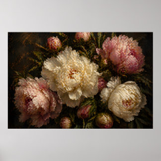 Pioenroos Vintage Botanische Muurkunst Poster