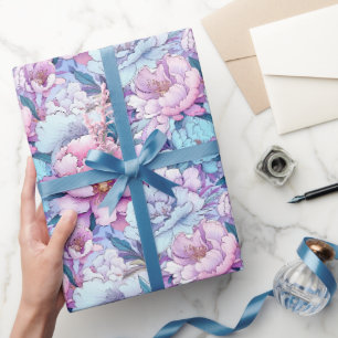 Pioenroze Blauwe Lavendel Mooie Roll van Cadeaupapier