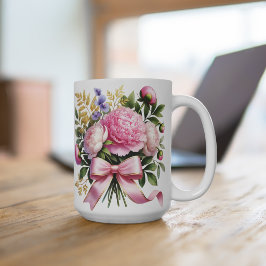 Pioenroze Boeket Mok, Elegante Bloem Coffee Cup Koffiemok