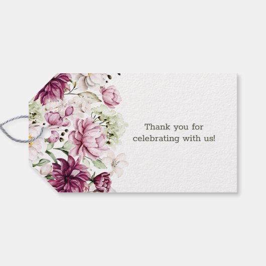 Pioenroze bordeaux bloemenbruiloft cadeaulabel (Achterkant Horizontaal)