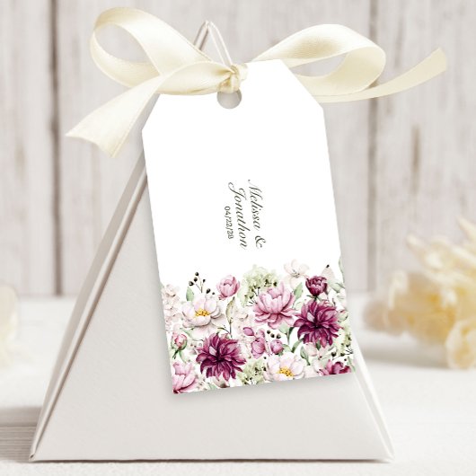 Pioenroze bordeaux bloemenbruiloft cadeaulabel