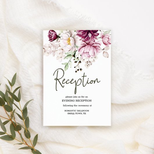 Pioenroze bordeaux bloemenbruiloft informatiekaartje