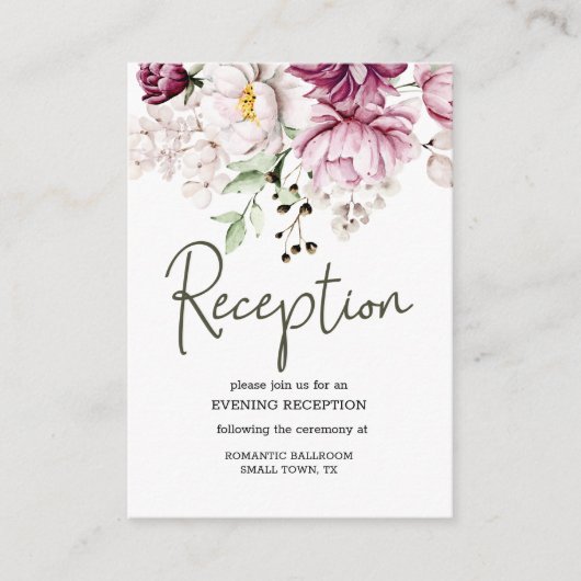 Pioenroze bordeaux bloemenbruiloft informatiekaartje (Voorkant)