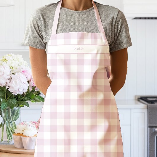 Pioenroze Gingham Geruite Schort
