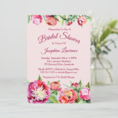 Pioenrozen Bloemen Bruidsdouche Uitnodigingen (Staand voorkant)