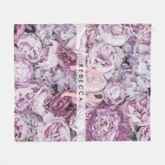 Pioenrozen Bloemrijk Roze Schrift Monogram Fleece Deken (Voorkant (Horizontaal))