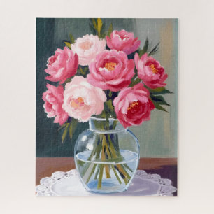 Pioenrozen Boeket Bloemvaas Roze Aquarel Bloemen Legpuzzel