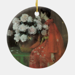 Pioenrozen door William Merritt Chase, Vintage Fin Keramisch Ornament