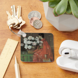 Pioenrozen door William Merritt Chase, Vintage Fin Sleutelhanger