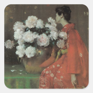 Pioenrozen door William Merritt Chase, Vintage Fin Vierkante Sticker