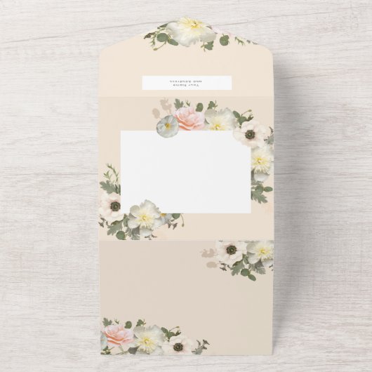 Pioenrozen en Anemonen bloeiende Trouwblozen All In One Uitnodiging (Buitenkant)