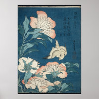 Pioenrozen en Kanarie door Katsushika Hokusai 1834