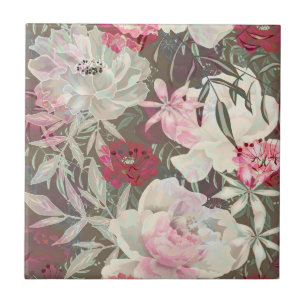 Pioenrozen roze bloemen bloem tuin boeket tegeltje
