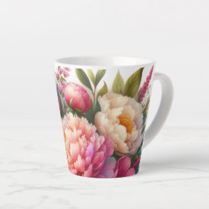 Pioenrozen Roze Pioen Bloem Latte Mok