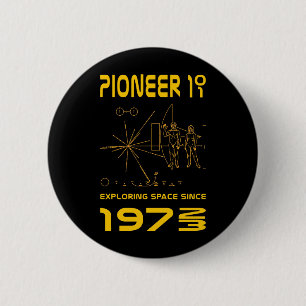 Pioneer 10 en 11   Ruimtevaart 1972 & 1973   goud Ronde Button 5,7 Cm