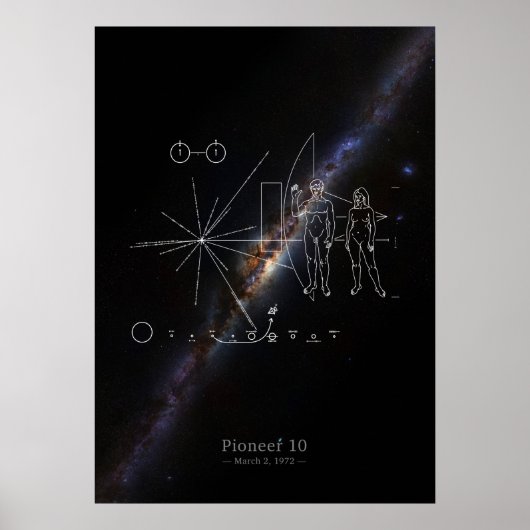Pioneer 10 plaque & Milky Way Melkwegstelsel panor Poster (Voorkant)