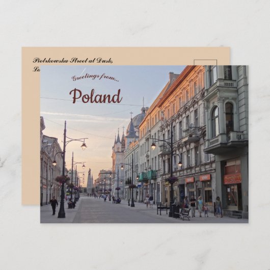 Piotrkowska Street in Dusk in Lodz Polen Briefkaart (Voorkant / Achterkant)