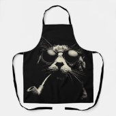 Pipe Kat - Cool Retro Kat Grafisch Monochroom Schort (Voorkant)